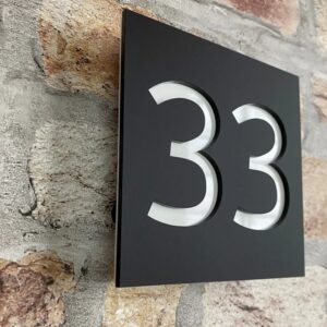 Plaque numéro maison 100mm x 100mm – Gris et Noir